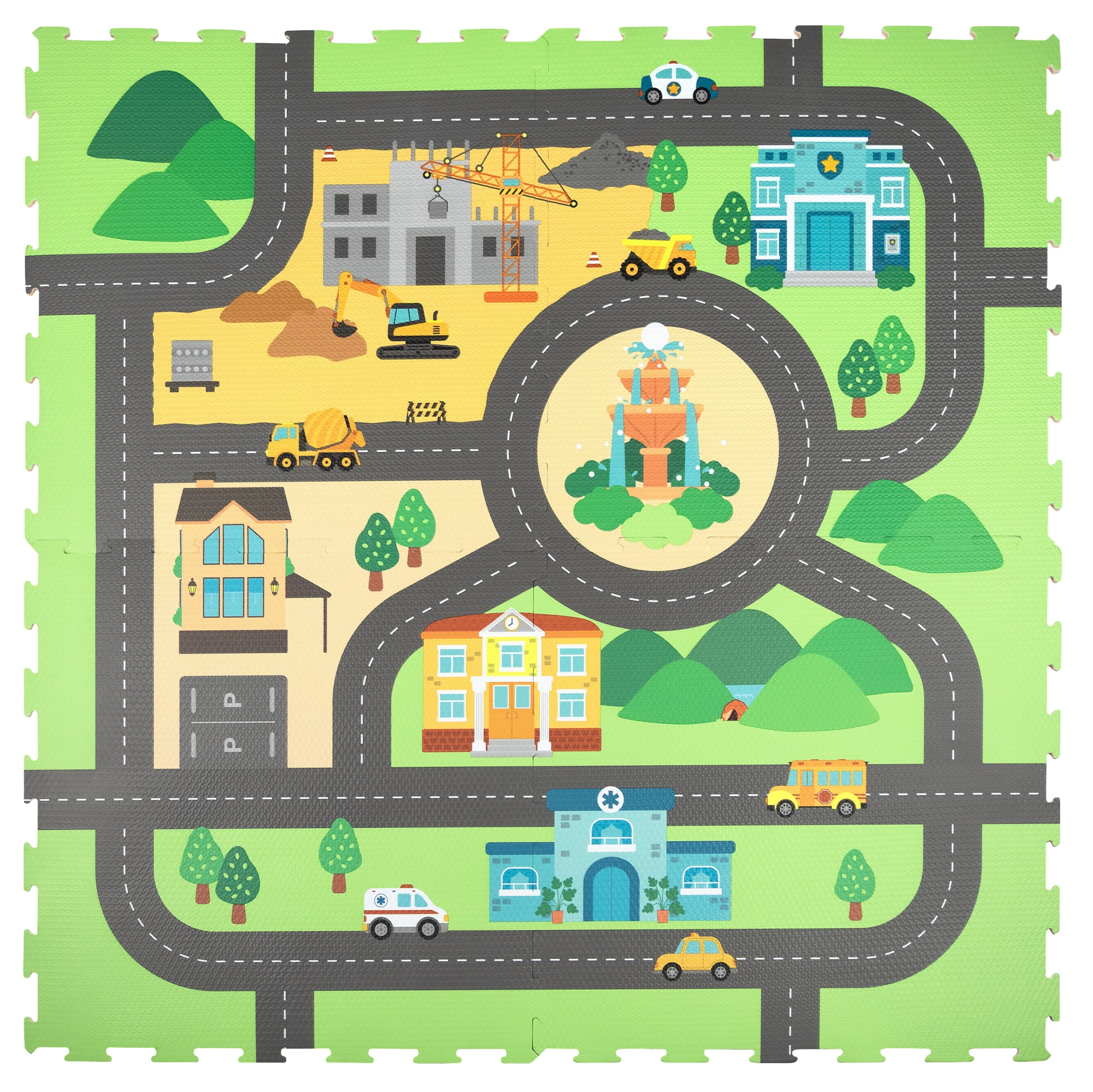 Pěnová vzdělávací podložka 120 × 120 cm – městské ulice, 4 díly HUMBI