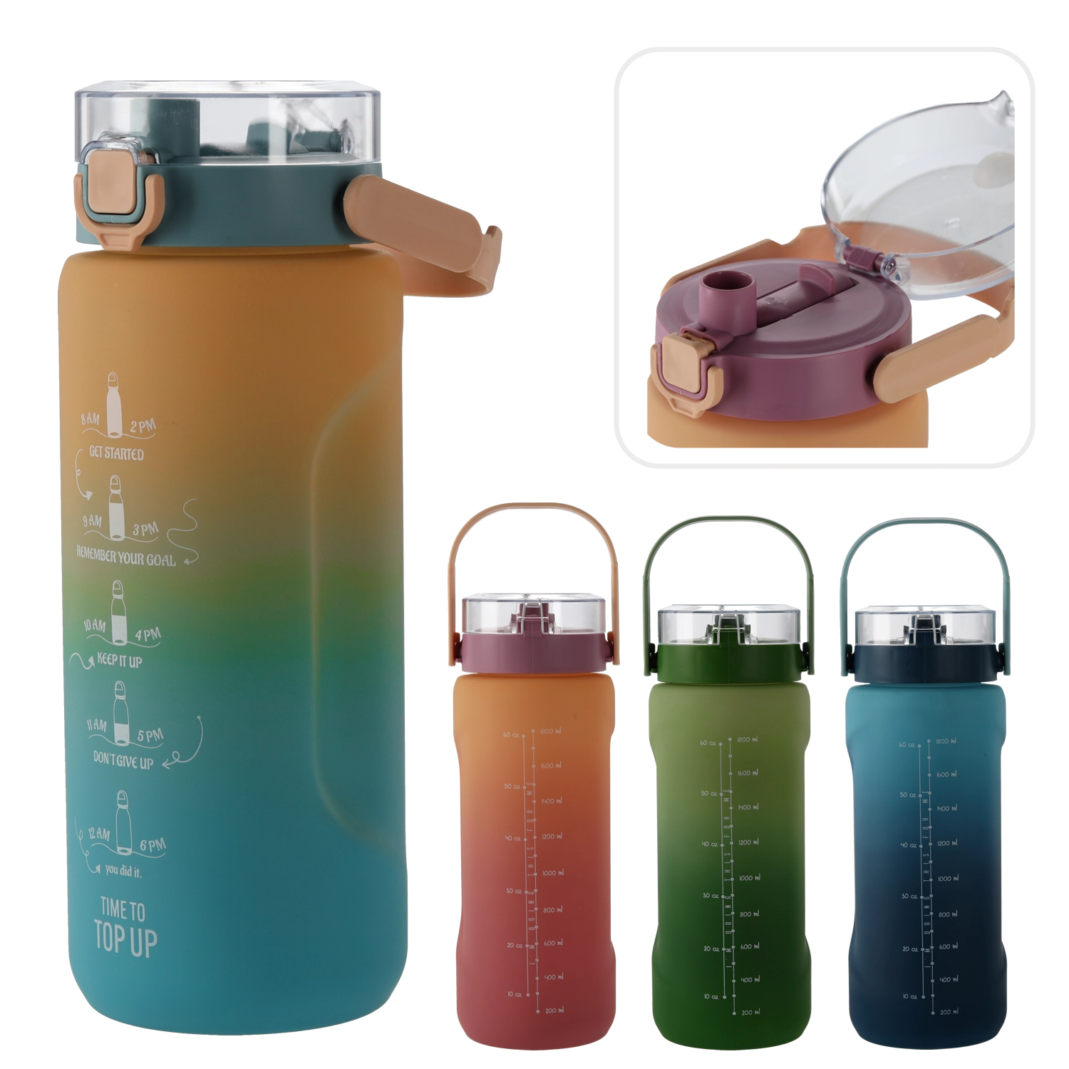 Láhev na vodu 2 l s ombré efektem, tmavě modrá–světle modrá