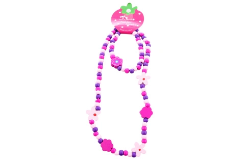 Sada náhrdelníku a náramku s kytičkami z dřevěných korálků