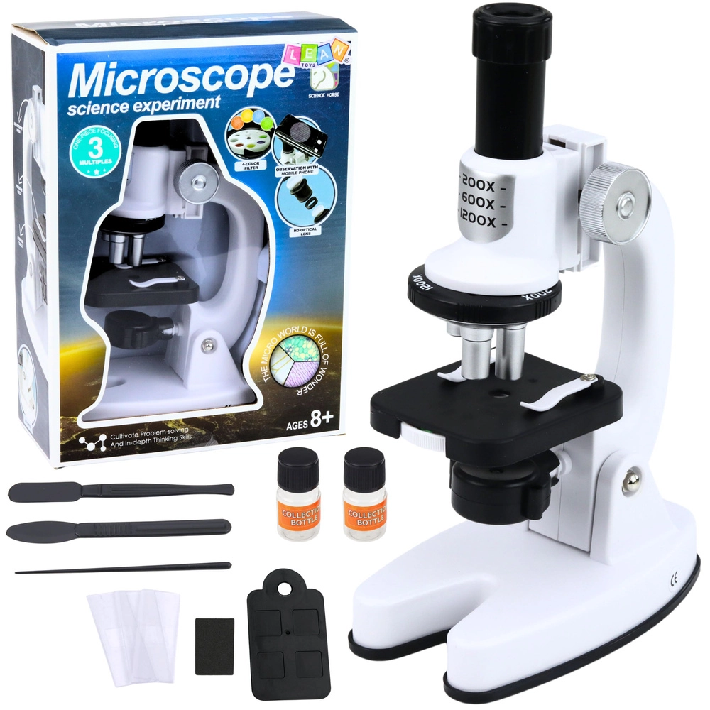 Dětský mikroskop s příslušenstvím, zvětšení až 1200× – bílý