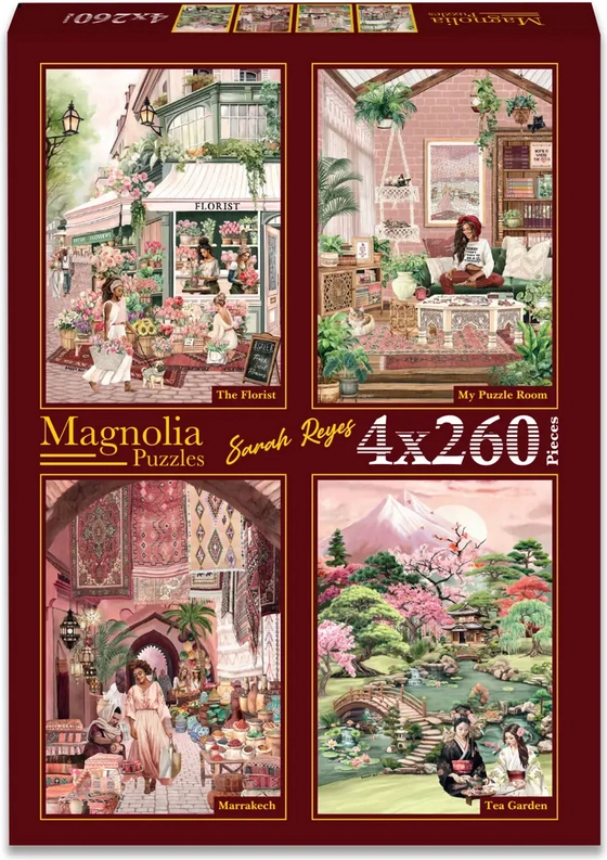 Magnolia puzzle květinářství, můj pokoj, Marrákeš a čajová zahrada 4×260 dílků