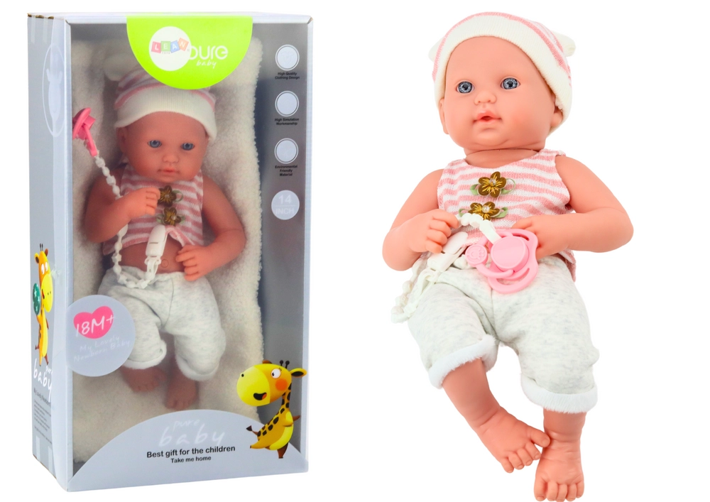 LEAN Toys Panenka v bílém a růžovém oblečení čepička dudlík a deka