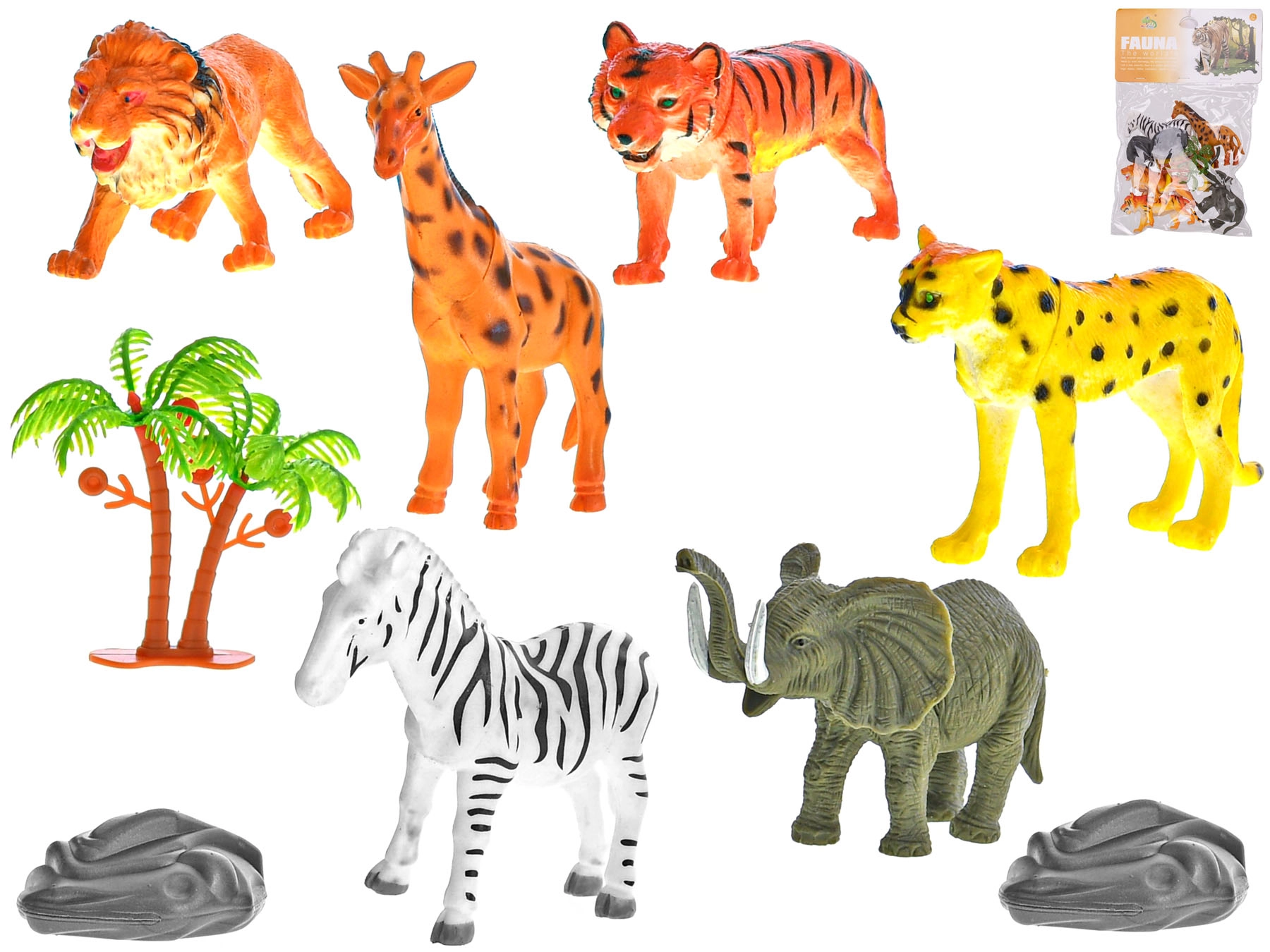 Sada safari zvířátek 10 cm, 6 ks s doplňky v sáčku