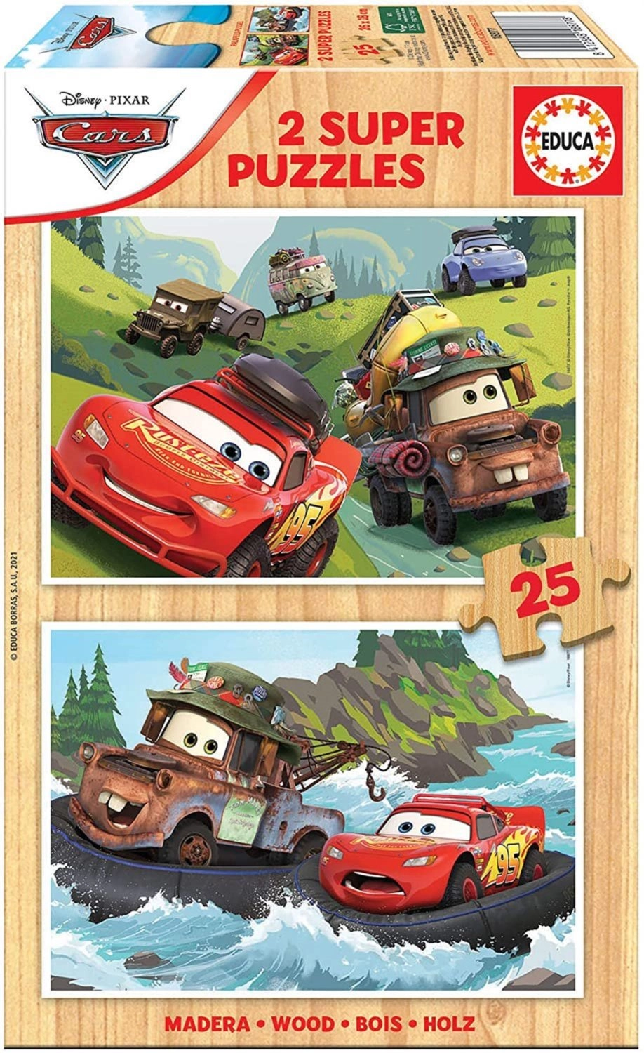 EDUCA Dřevěné puzzle Auta 2x25 dílků