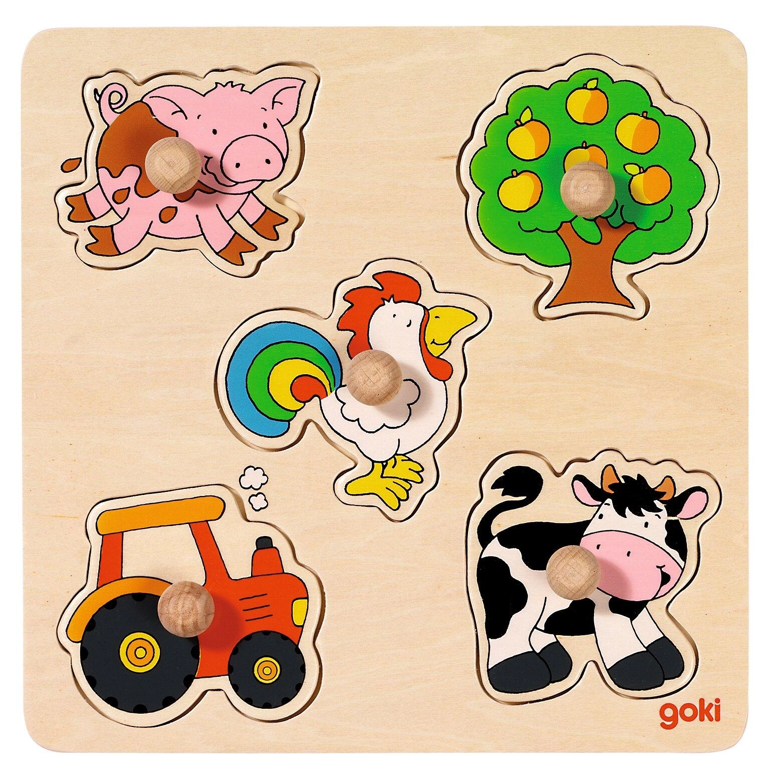 Vkládací dřevěné puzzle na desce venkov