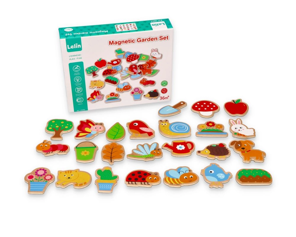 Lelin Dřevěné magnety zahrada 24 ks