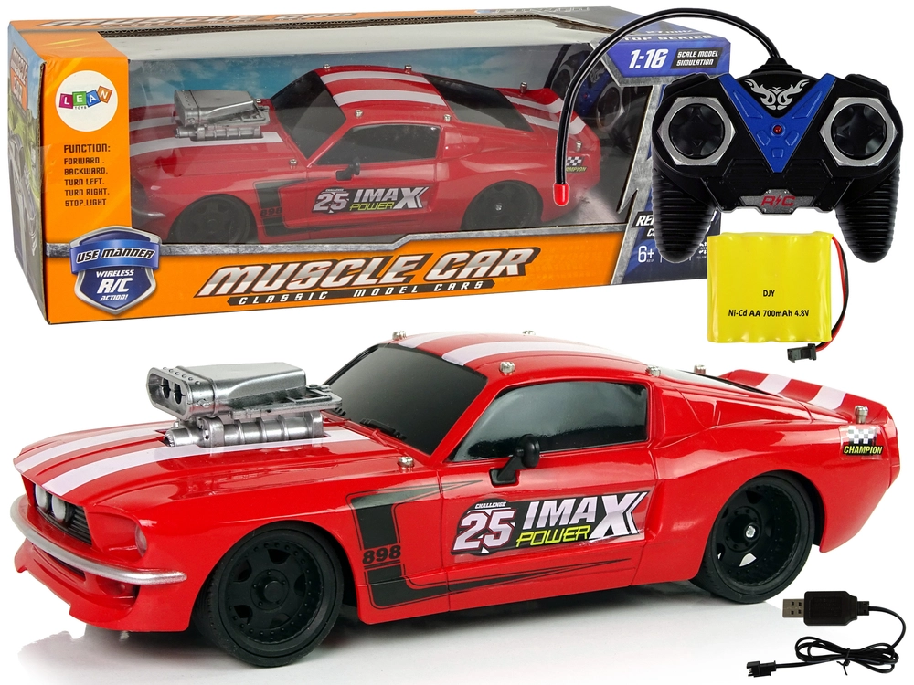 rc sportovní auto 1:16 červené s bílými pruhy