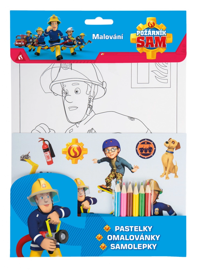 Požárník Sam omalovánky s pastelkami a samolepkami