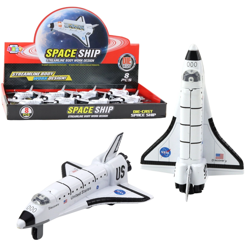 Kovový vesmírný raketoplán s nátahovým pohonem, bílý
