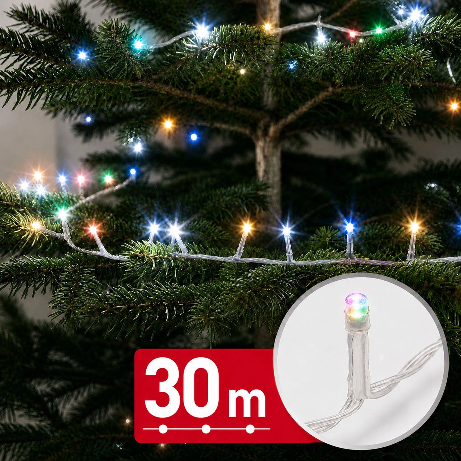 Barevný LED světelný řetěz 30 m, 600 LED