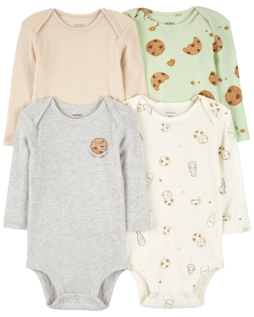 Levně CARTER'S Body dlouhý rukáv Milk&Cookies neutral 4ks