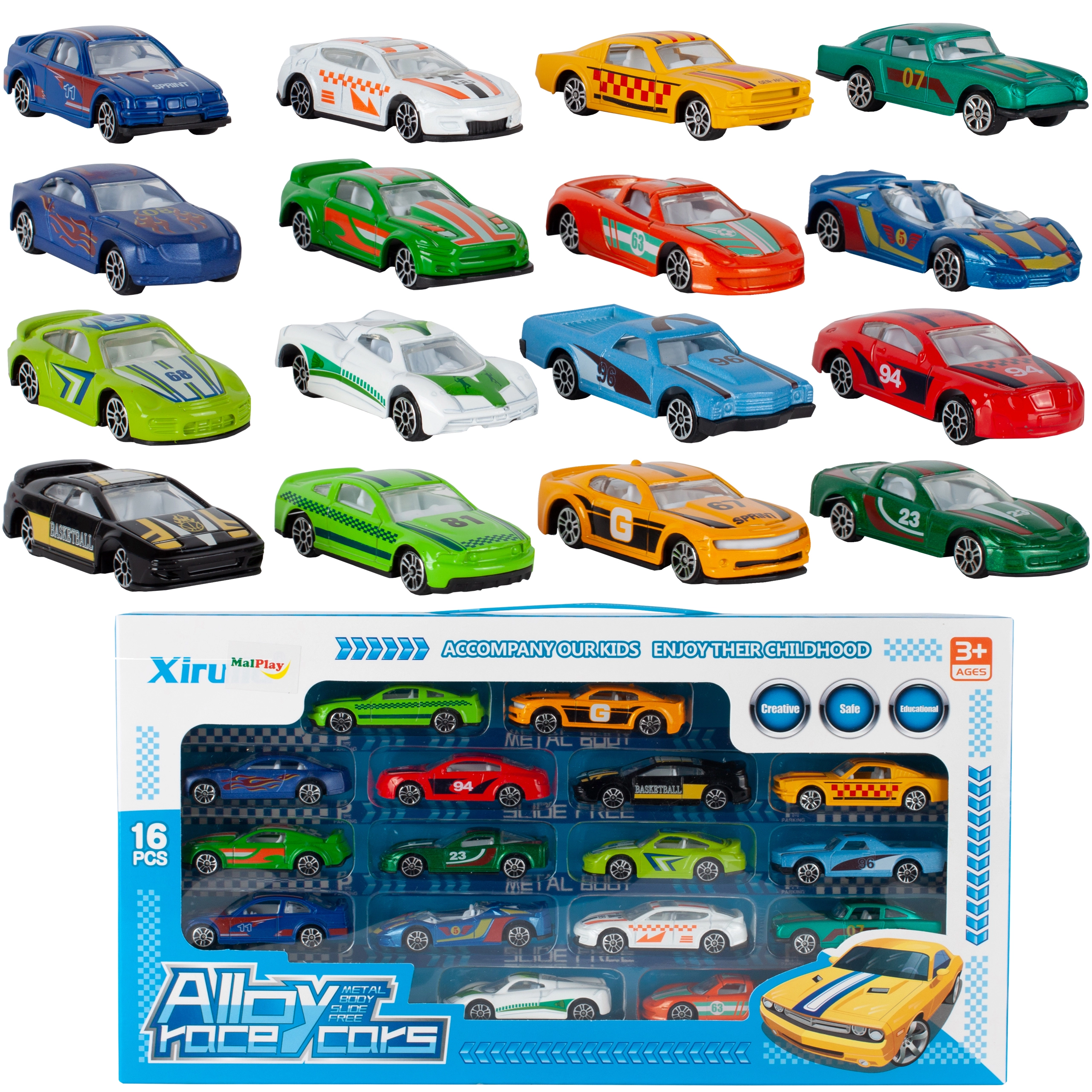 Sada 16 plastových autíček 1:64