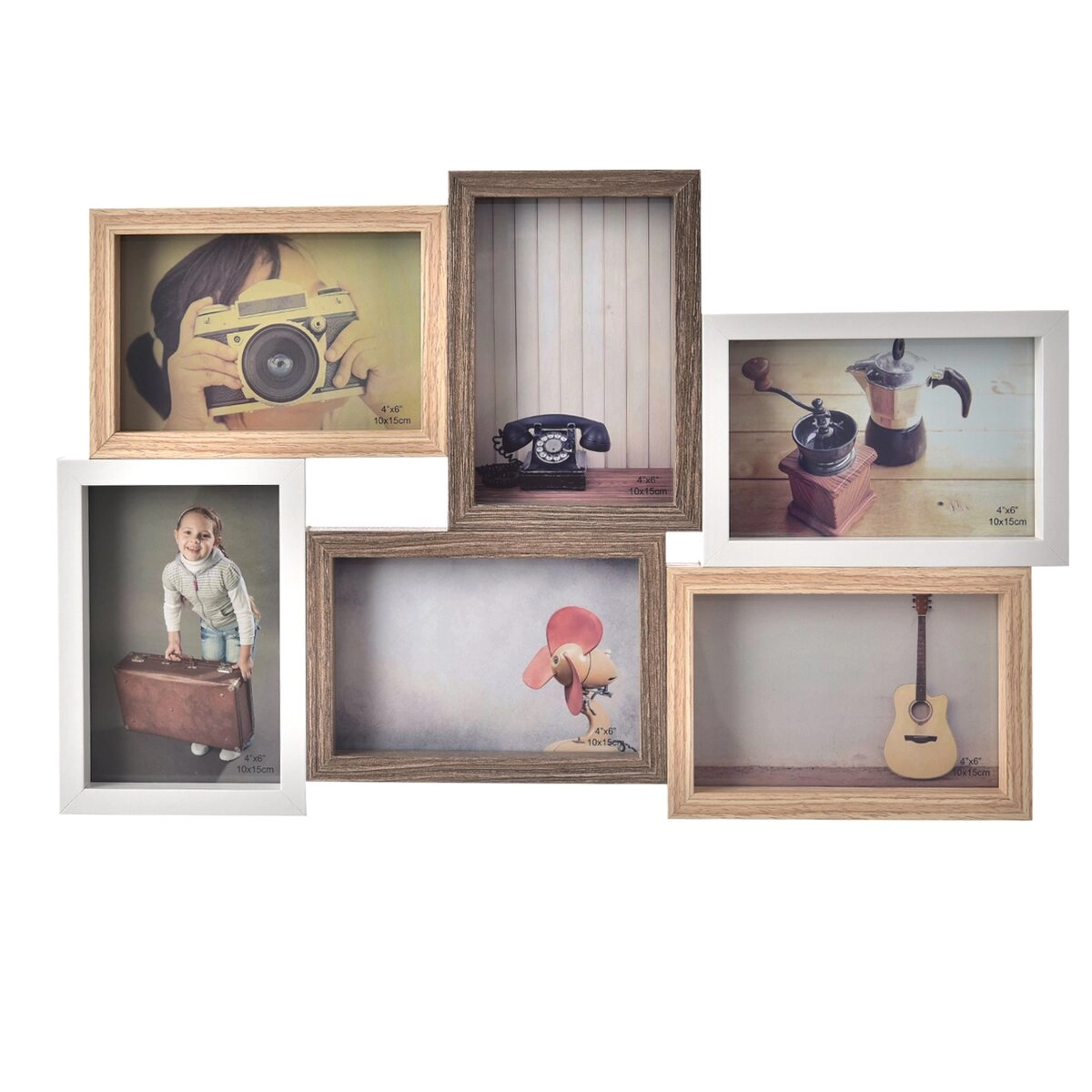 Levně Dřevěný fotorám na 6 fotografií 50 × 32 cm