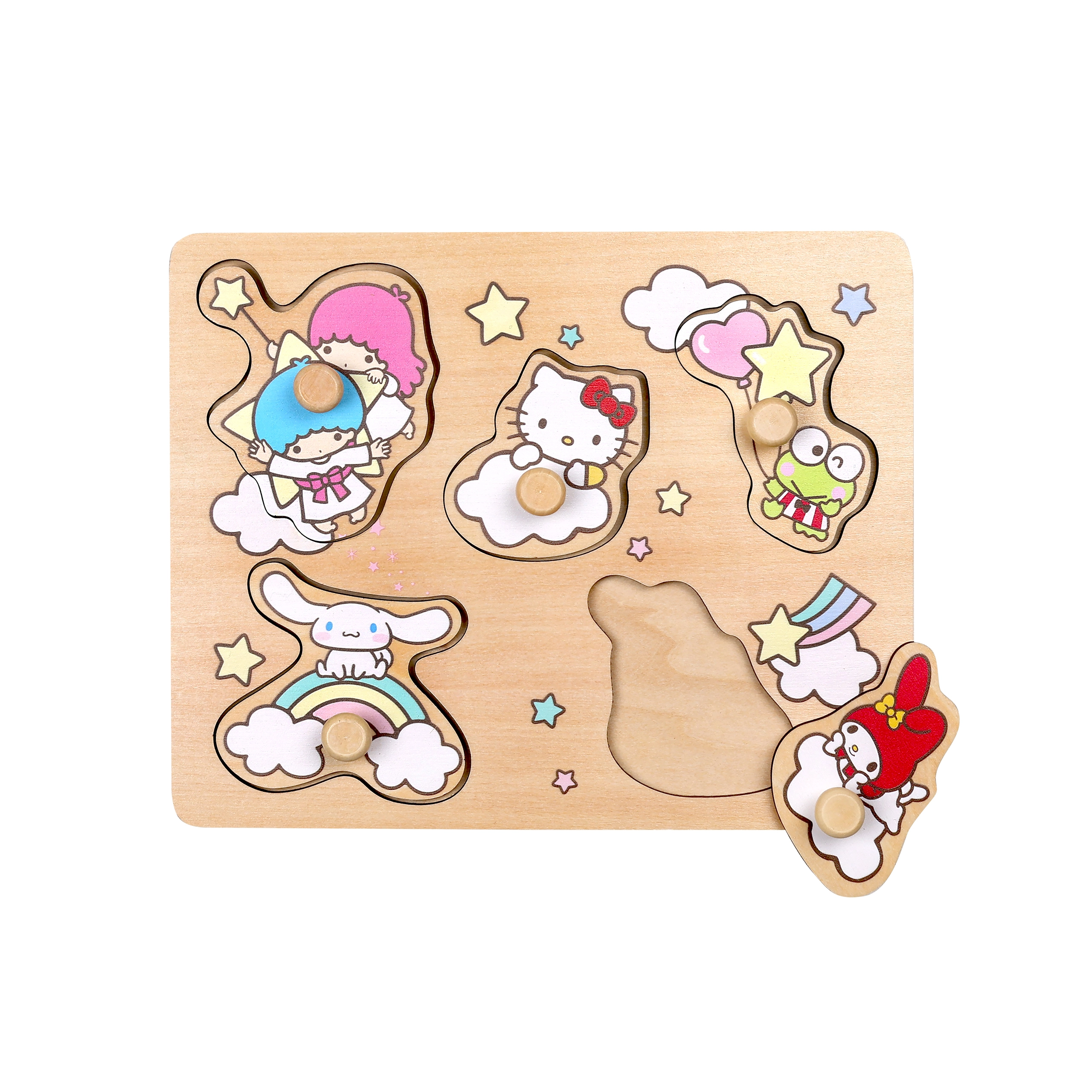 Dřevěné vkládací puzzle s úchyty Hello Kitty