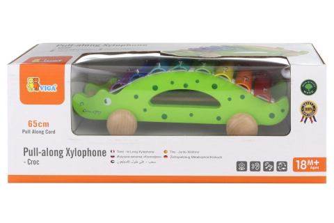 Dřevěný tahací xylofon krokodýl