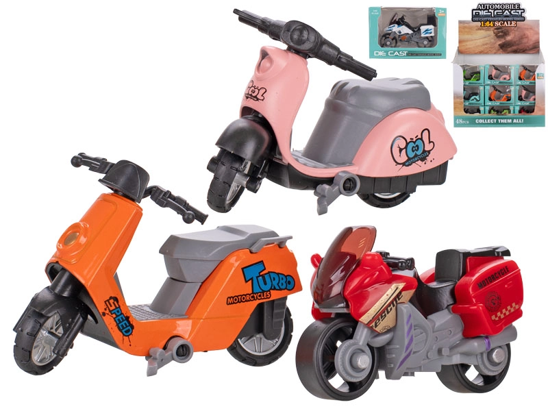 Kovový motocykl 1:64 s volným chodem, 7 cm