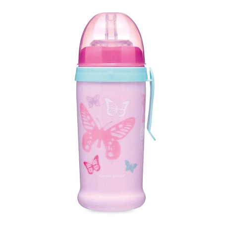 CANPOL BABIES Láhev sportovní s nevylévací slámkou MOTÝLEK 350ml růžová