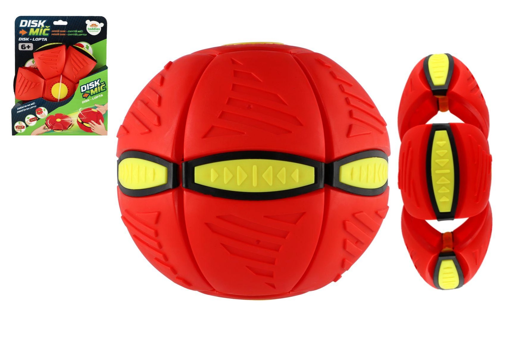 DiskMíč – měnící se létající disk na míč, plast, 22 cm, červený