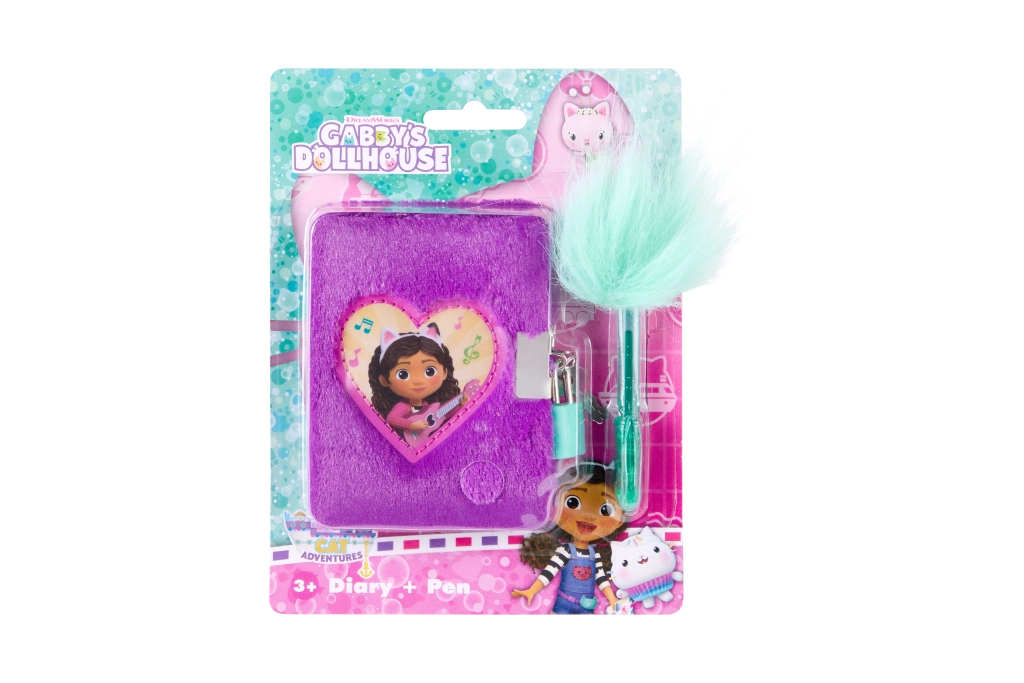 plyšový deník GABBY’S DOLLHOUSE se zámkem a chlupatým perem