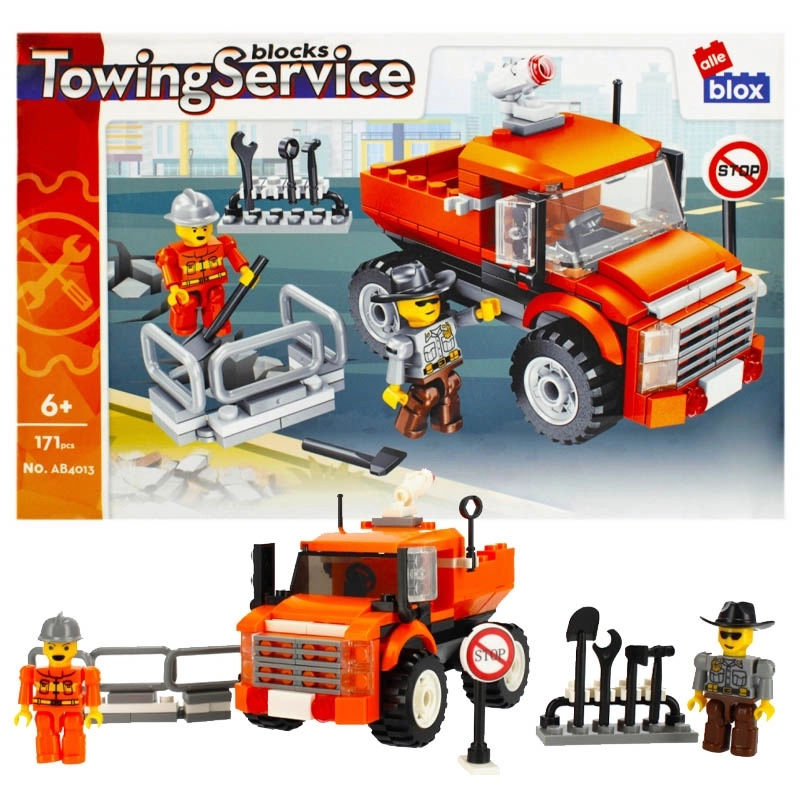Stavebnice odtahová služba – oranžový pracovní vůz s figurkami