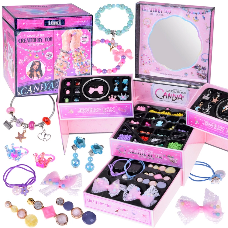 Rozkládací šperkovnice pro děti s korálky a ozdobami do vlasů