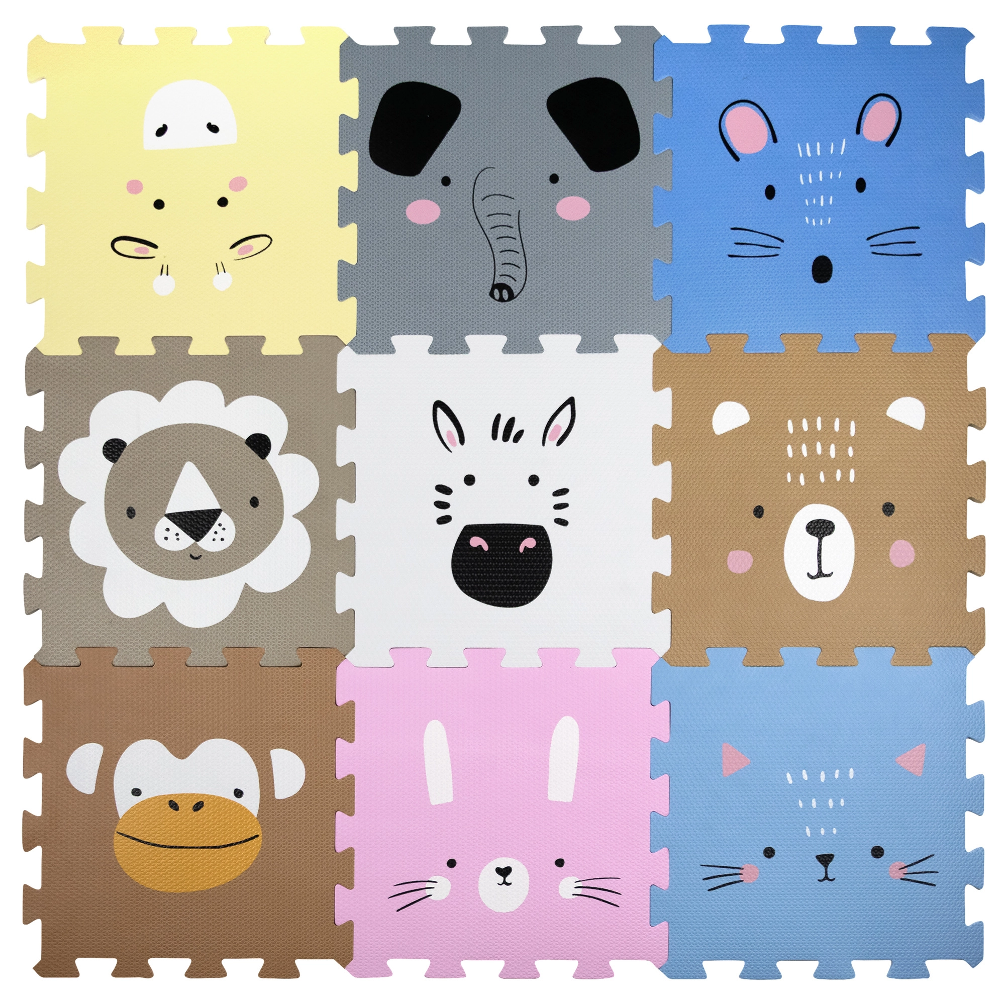 Humbi pěnová podložka – vzdělávací puzzle se zvířátky 120 × 120 cm, 9 dílů