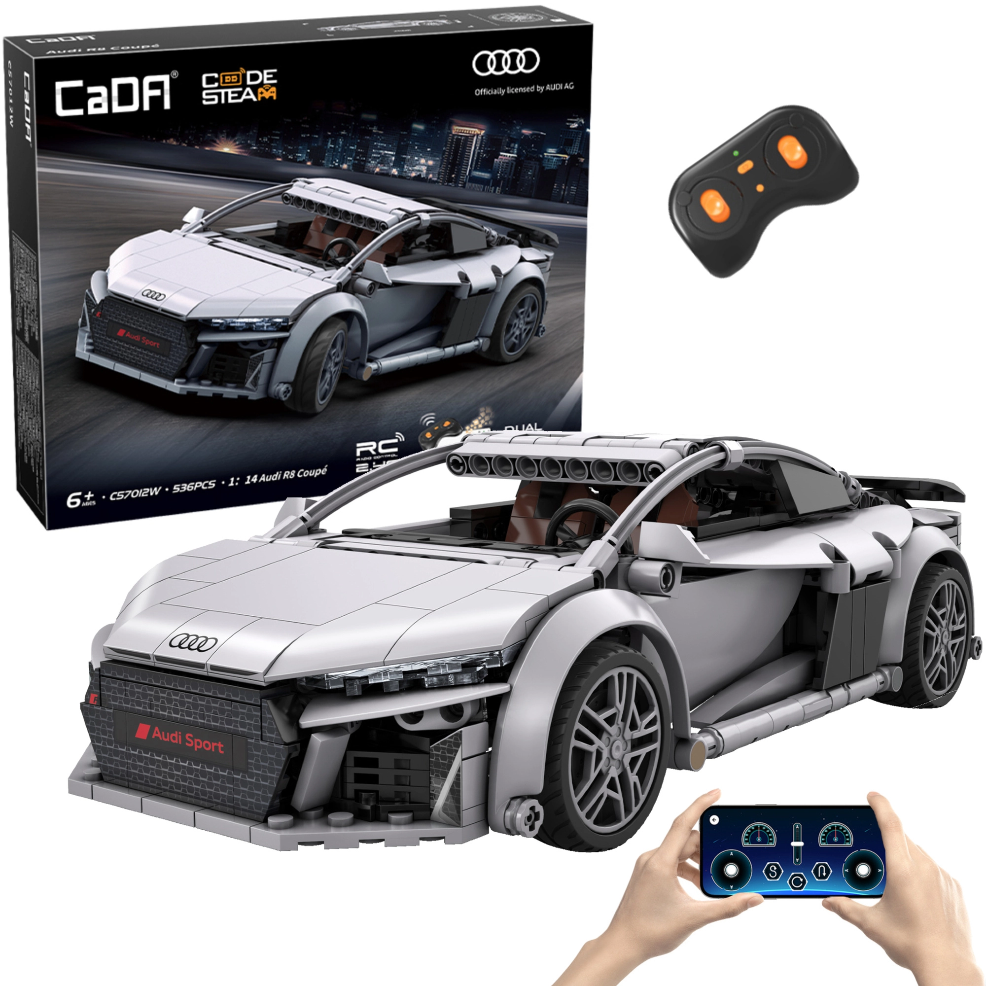 Stavebnice CaDA RC sportovní auto AUDI R8 Coupé 1:14, 536 dílků