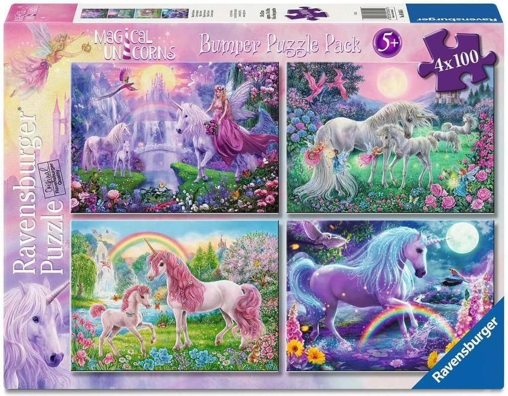 Ravensburger puzzle magičtí jednorožci 4x100 dílků