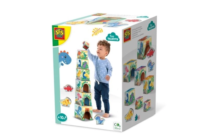 SES Creative věž z kostek s dino figurkami
