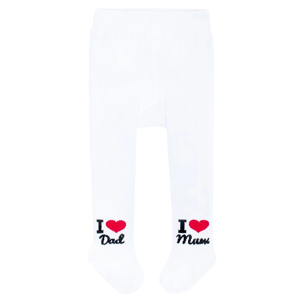 Bavlněné dětské punčocháče New Baby bílé s motivem I Love Mum & Dad