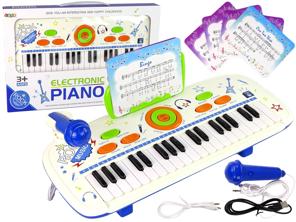 LEAN Toys Klávesnice elektrického klavíru pro děti Modré USB MP3 poznámky