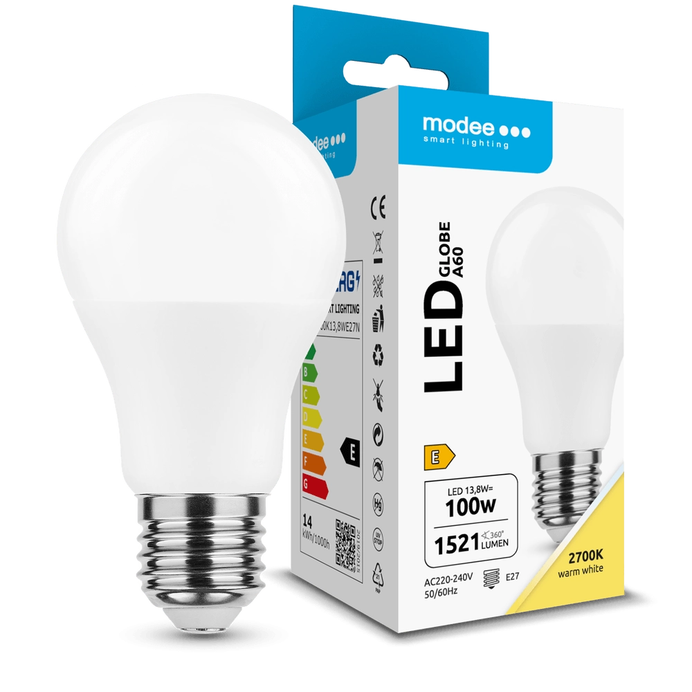 Modee E27 13,8W A60 LED teplá 2700K
