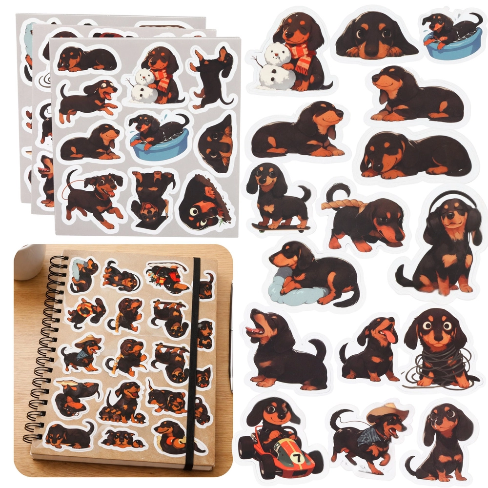 Sada samolepek s jezevčíky, různé motivy, 54 ks