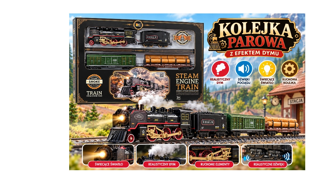 Vláček se světlem, zvukem a efektem páry