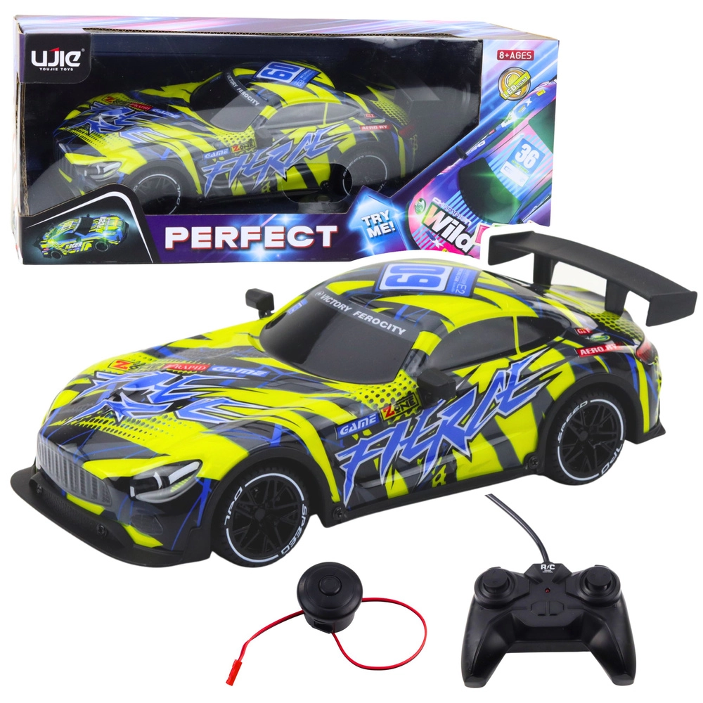 RC závodní auto se svítící karoserií – žluté