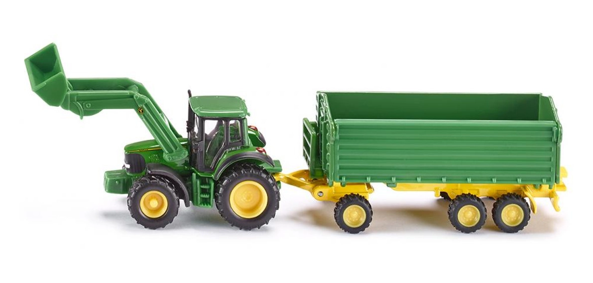Levně Siku 1843 John Deere s čelním nakladačem a přívěsem 1:87