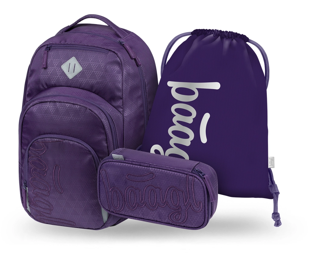 BAAGL SET 3 Coolmate Plum: batoh, penál, sáček   Presco Group
