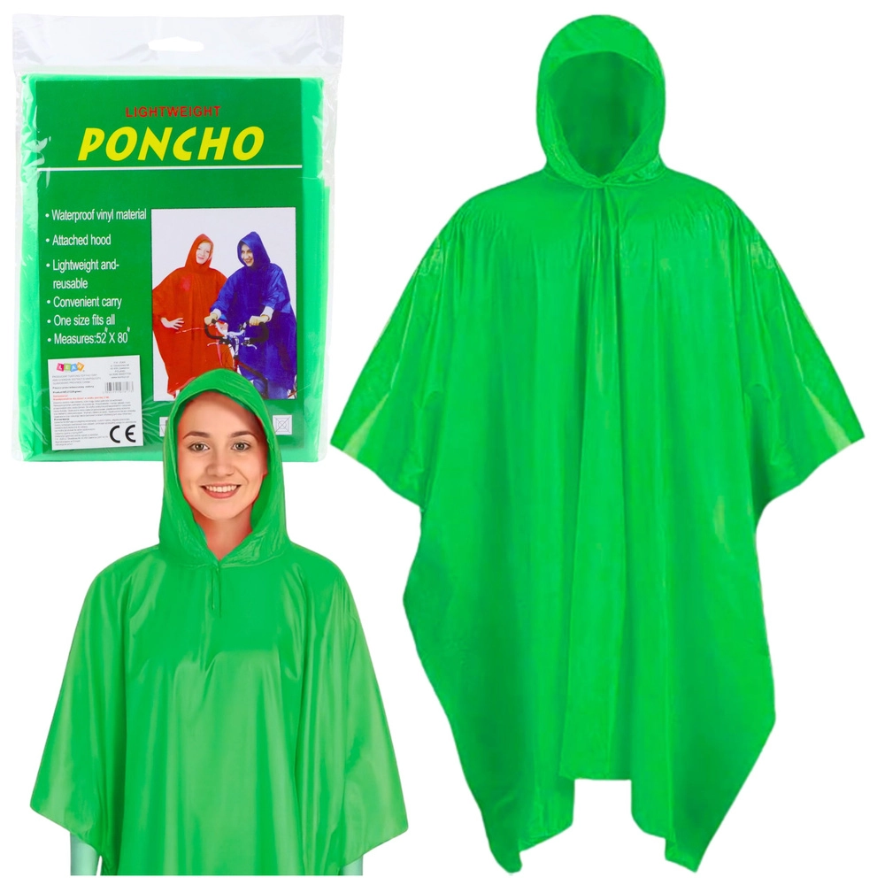 Zelená nepromokavá pláštěnka s kapucí, opakovaně použitelná 132 × 203 cm