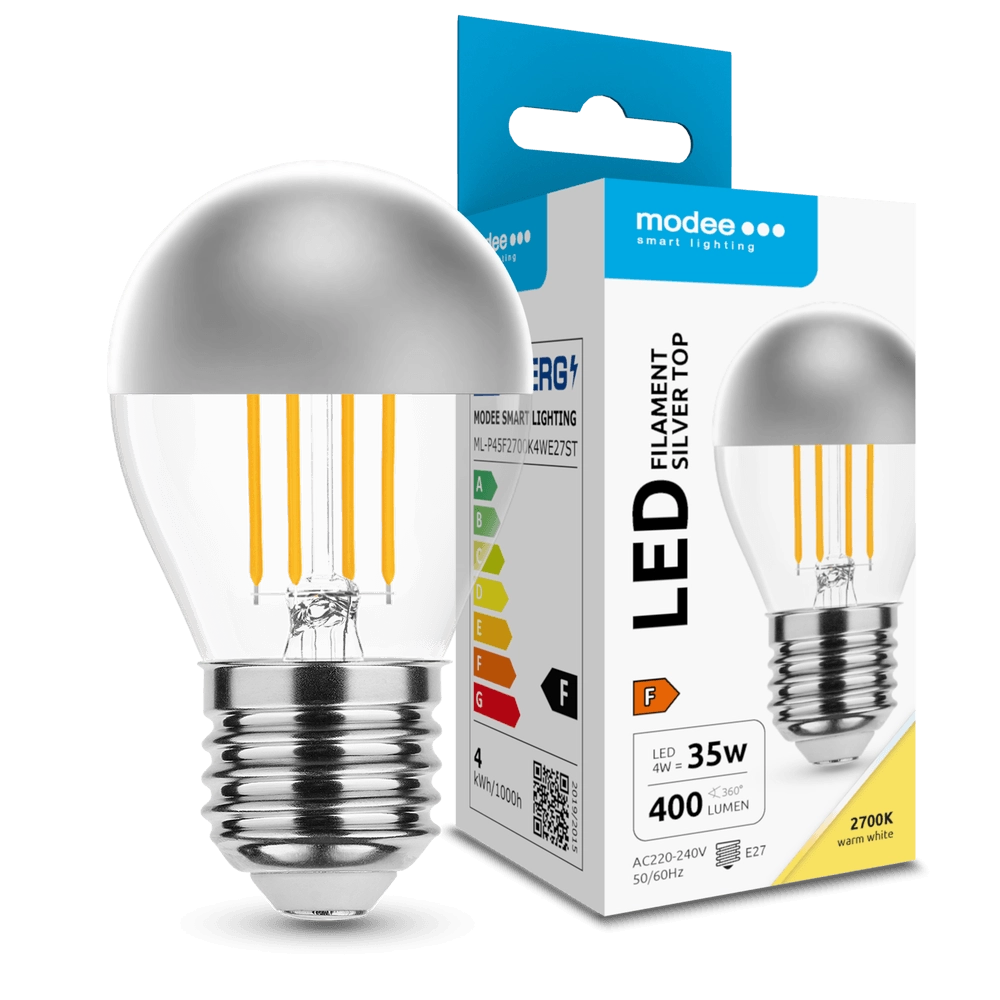Levně Modee LED žárovka Filament Globe Mini P45 Silver Top 4 W E27 400 lm teplá bílá