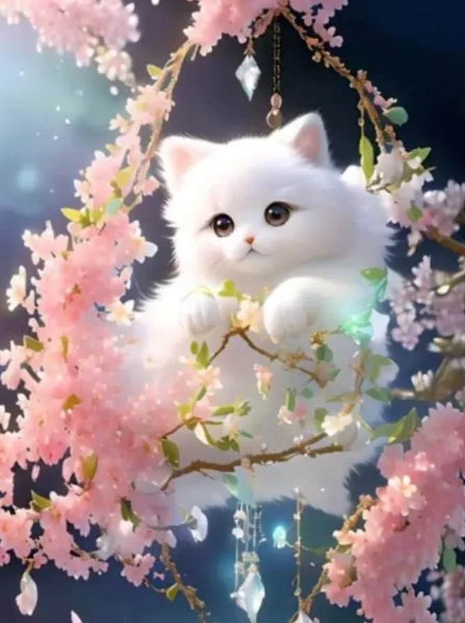 Diamantové malování bílá kočička 30 × 40 cm