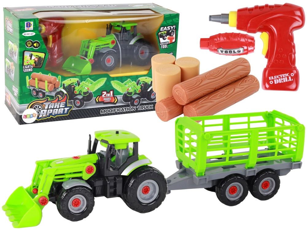 LEANToys Traktor s návěsem k sestavení DIY