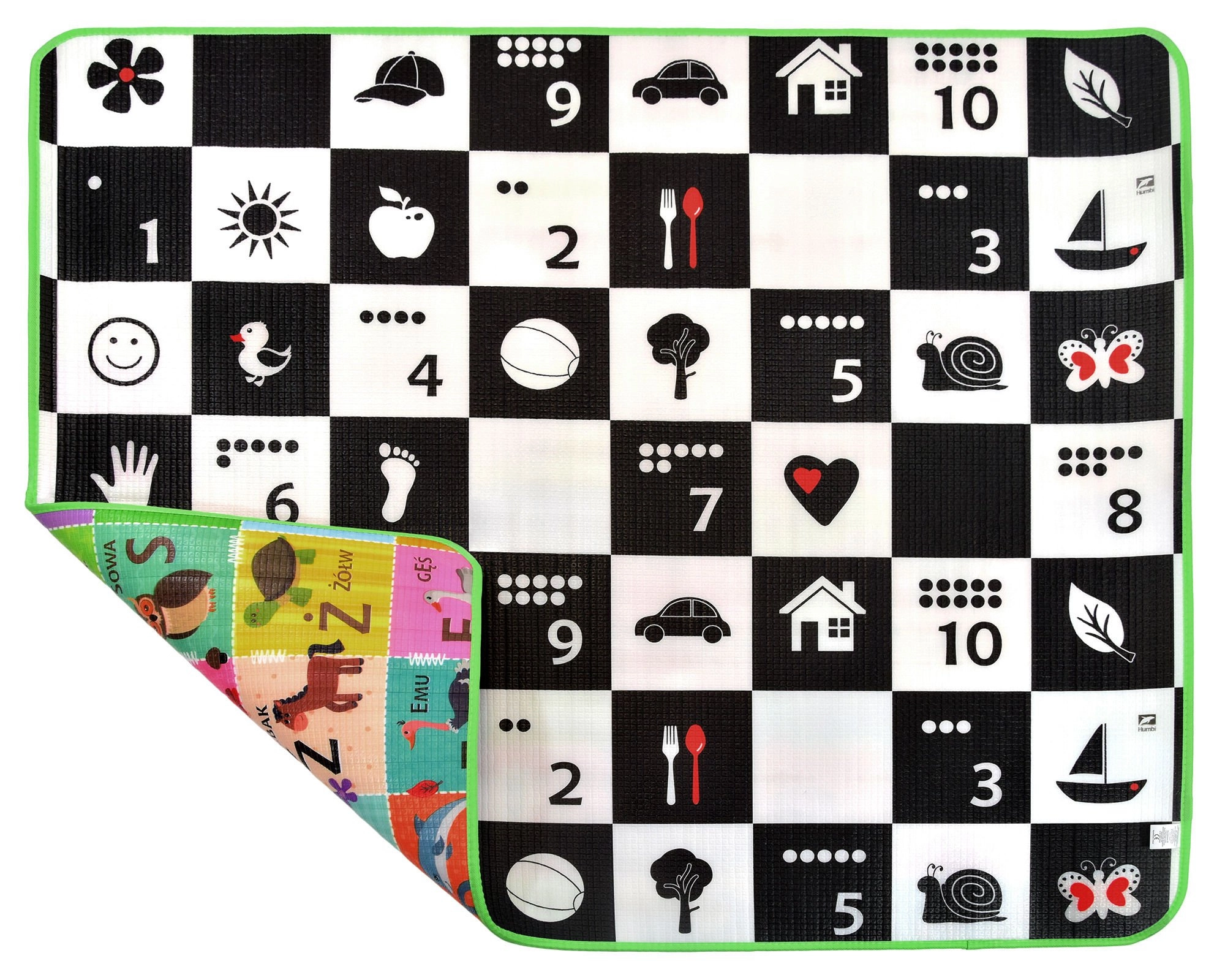 Humbi pěnová oboustranná edukativní podložka 3v1 šachovnice, abeceda a čísla 180 × 150 × 1 cm