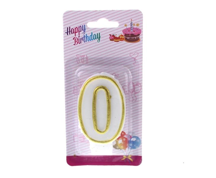 Bílo-zlatá třpytivá dortová svíčka – Číslo 0