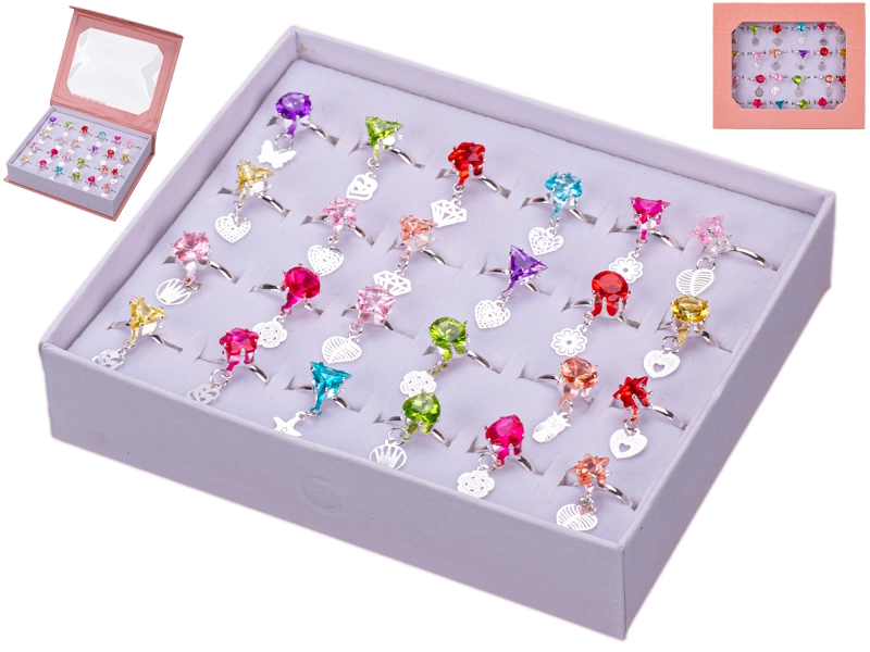 Sada dětských prstýnků s přívěsky a kamínky, 24 ks