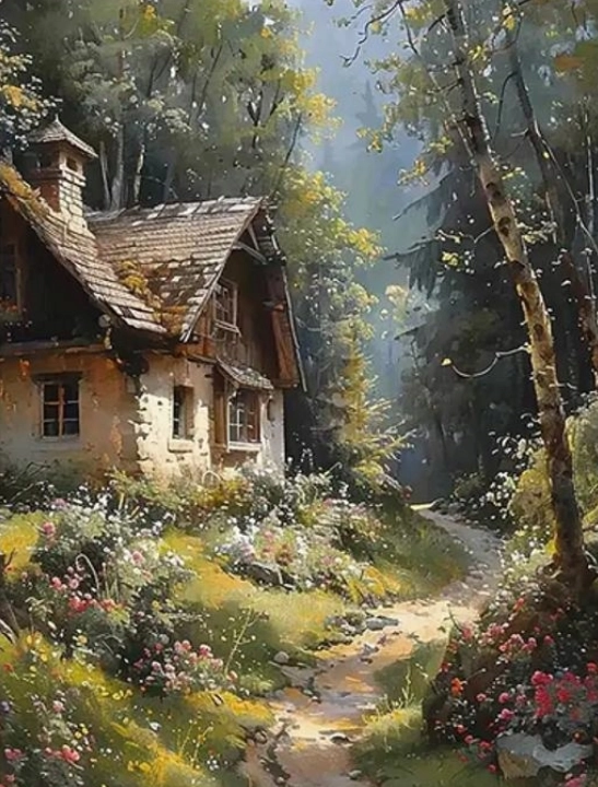 Diamantové malování Chata v lese 30 × 40 cm