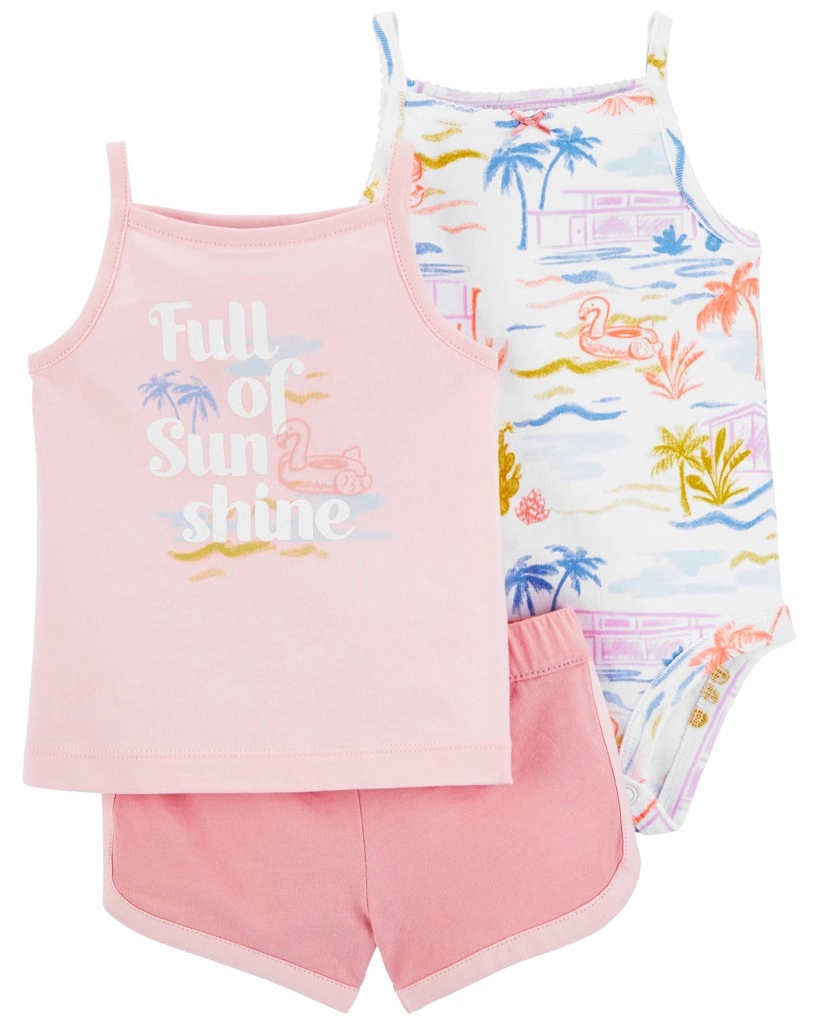 Carter's Set 3dílný body na ramínka tílko kraťasy Pink Sunshine holka