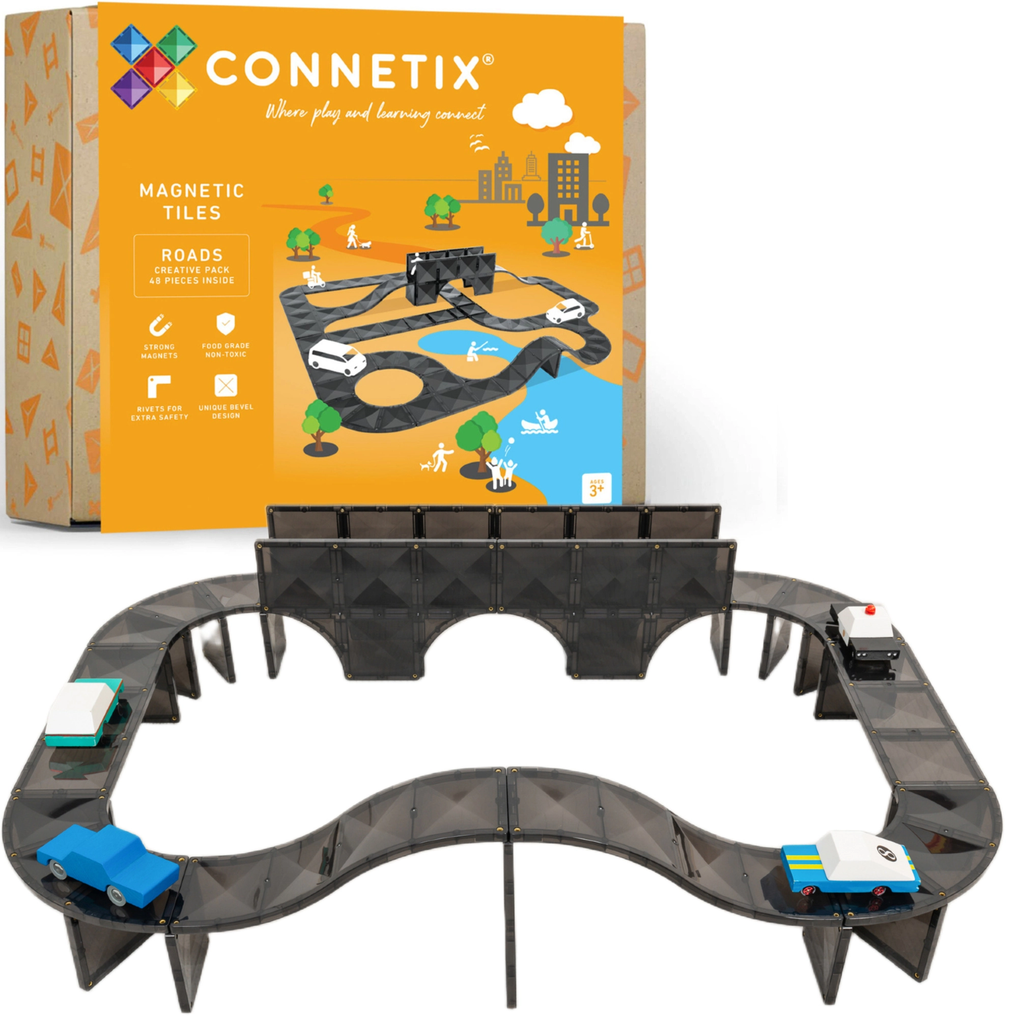 Connetix Roads Creative Pack magnetické silnice – kreativní sada 48 ks