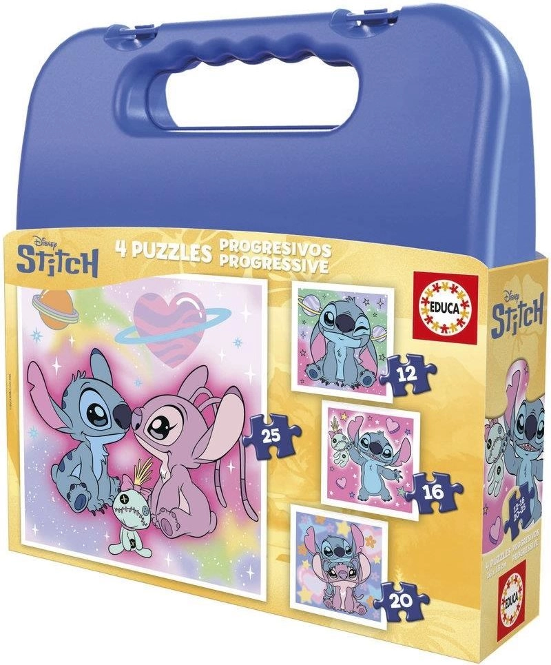 Puzzle v kufříku Stitch 4v1 (12–25 dílků) EDUCA