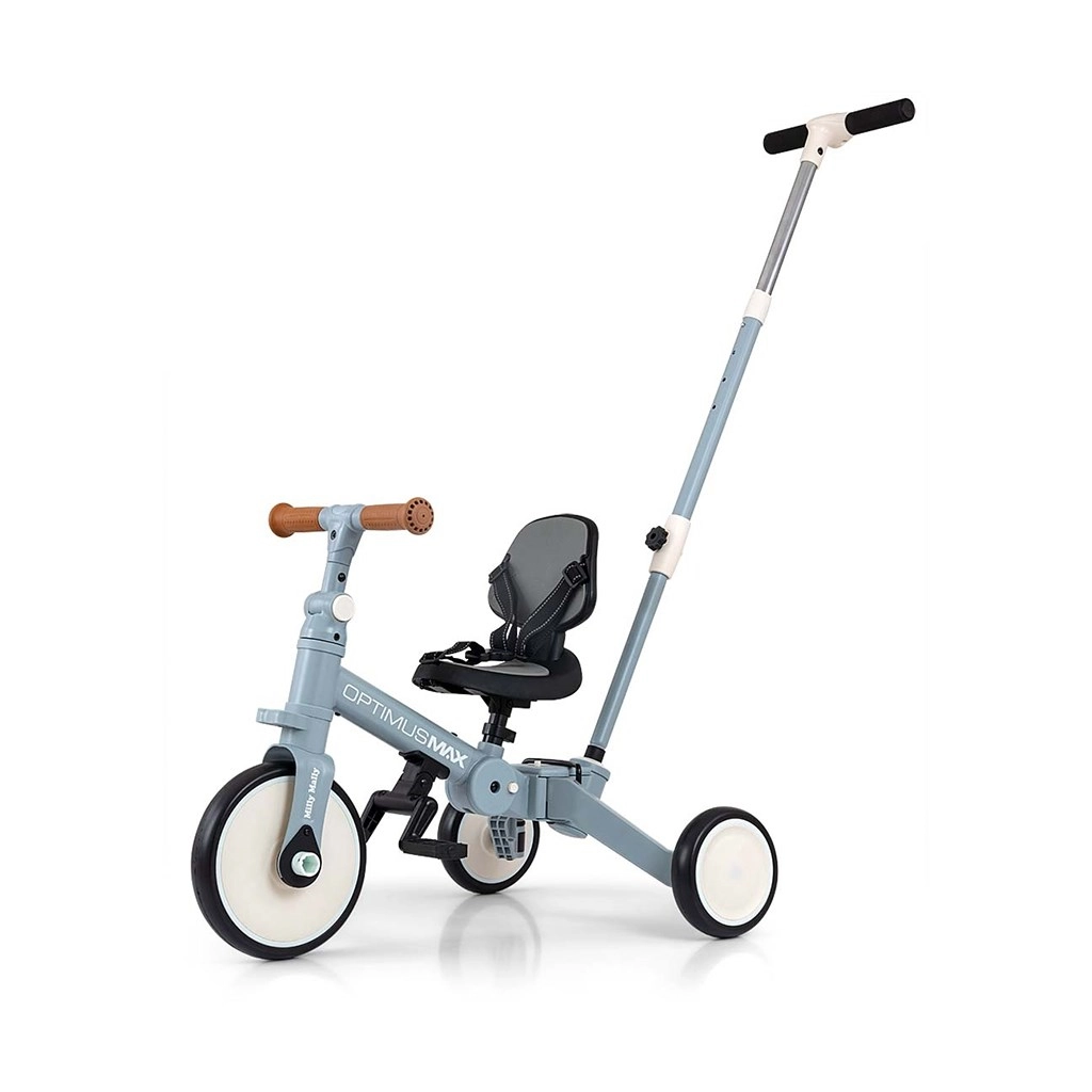 Dětská trojkolka 5v1 s vodicí tyčí KINDERKRAFT OPTIMUS MAX, denim