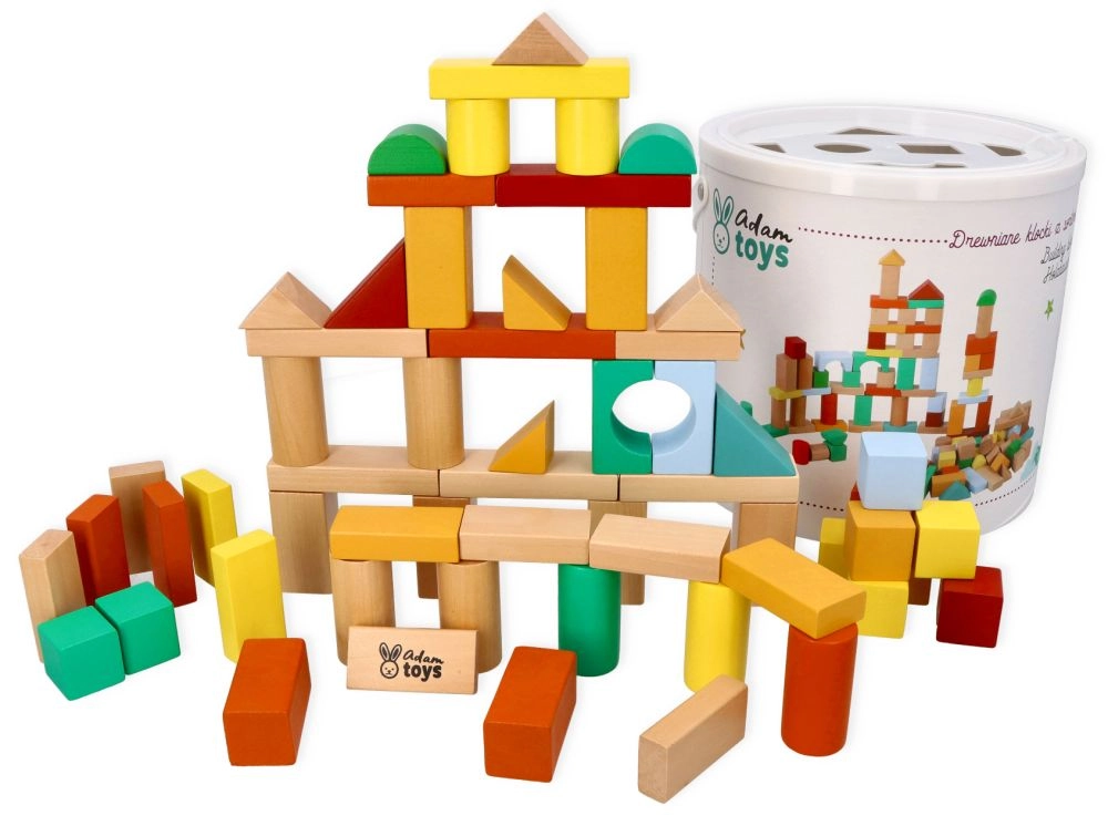 Adam Toys dřevěné kostky se sorterem 100 ks